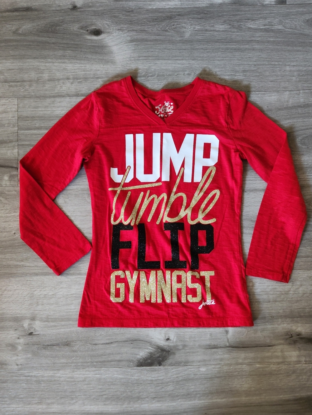 Justice Long Sleeve Glitter Cheer Tumbling Shirt Size 8